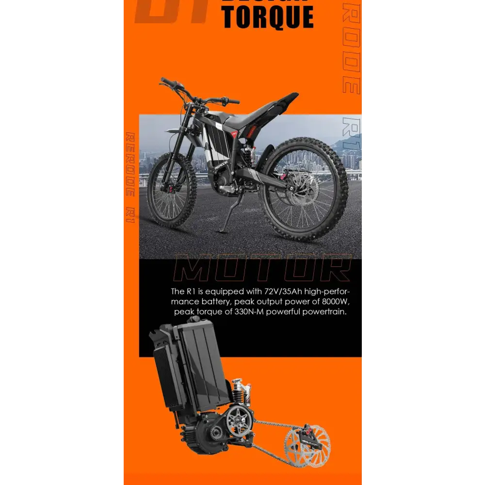 HEZZO 8000W Electric Dirt Bike 72v 35Ah Electric Bike Middrive Rerode