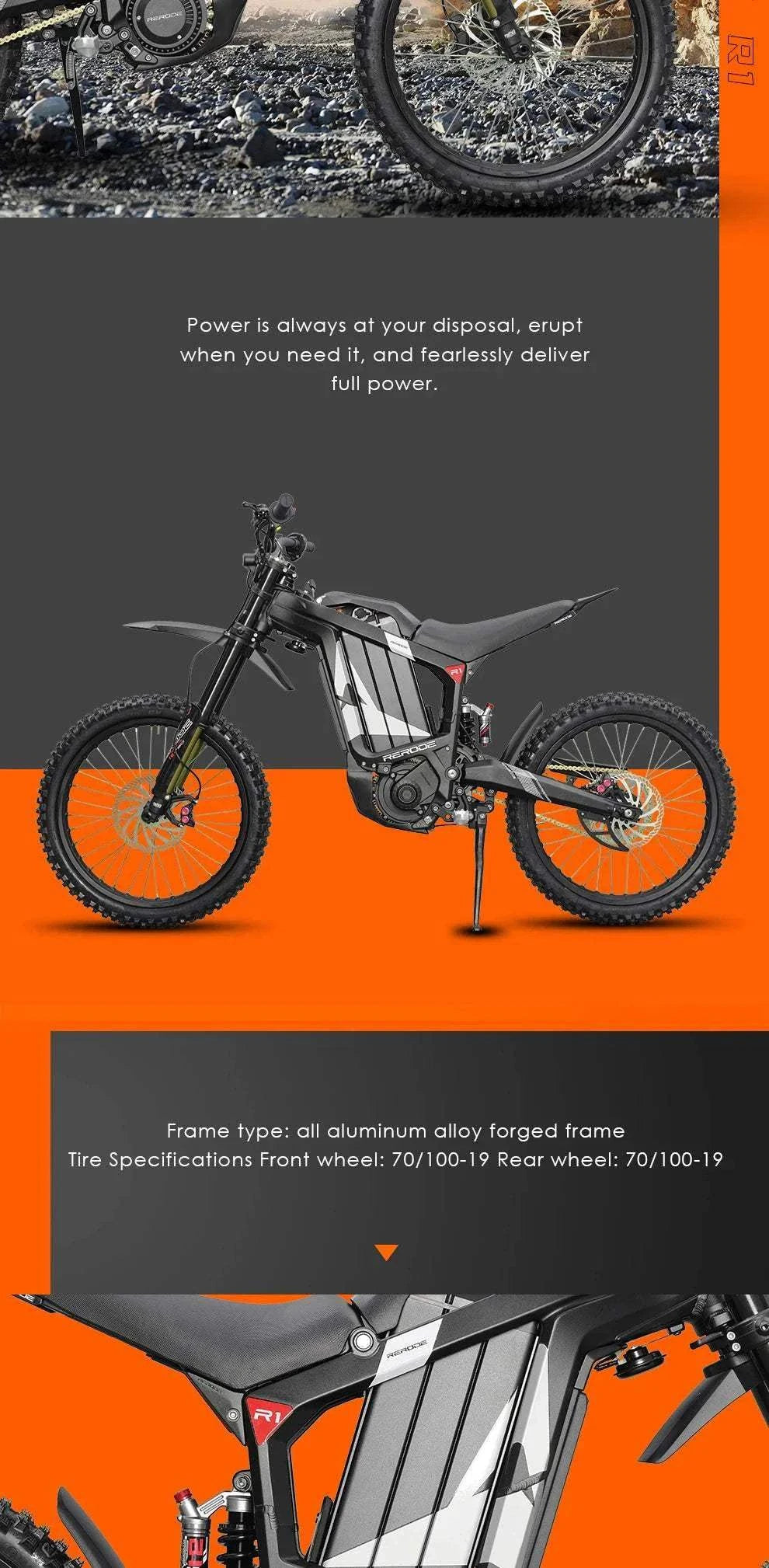 HEZZO 8000W Electric Dirt Bike 72v 35Ah Electric Bike Middrive Rerode 